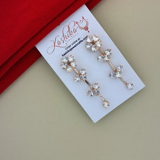 Rose Gold Crystal Floral Drop Earrings for Women | Elegant Party Wear Statement Earrings