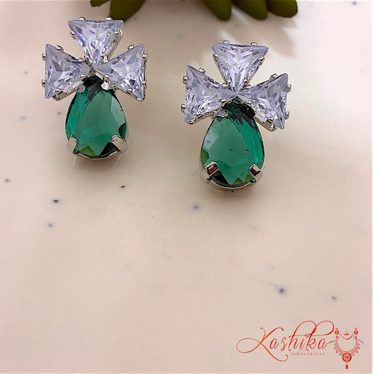 Drop Crystal Stud Earrings – Silver Finish