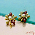 Floral Pearl Stud Earrings – Gold-Plated Daisy Design - Kashika JewelCrafts