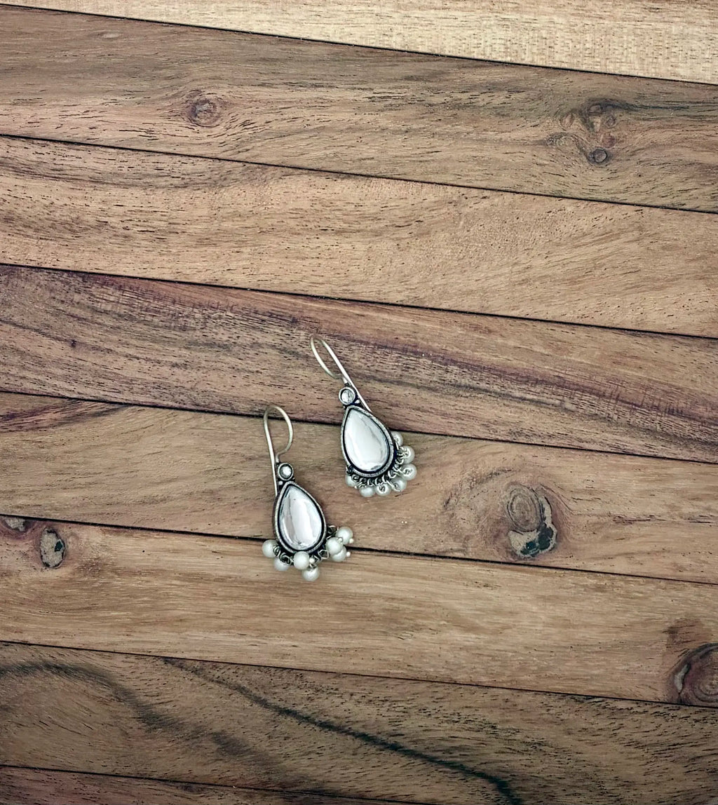 White Teardrop Pearl Dangle Earrings – Elegant Ethnic & Party Wear Earrings