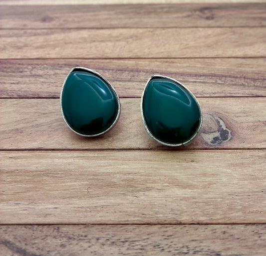Deep Green Teardrop Stone Stud Earrings