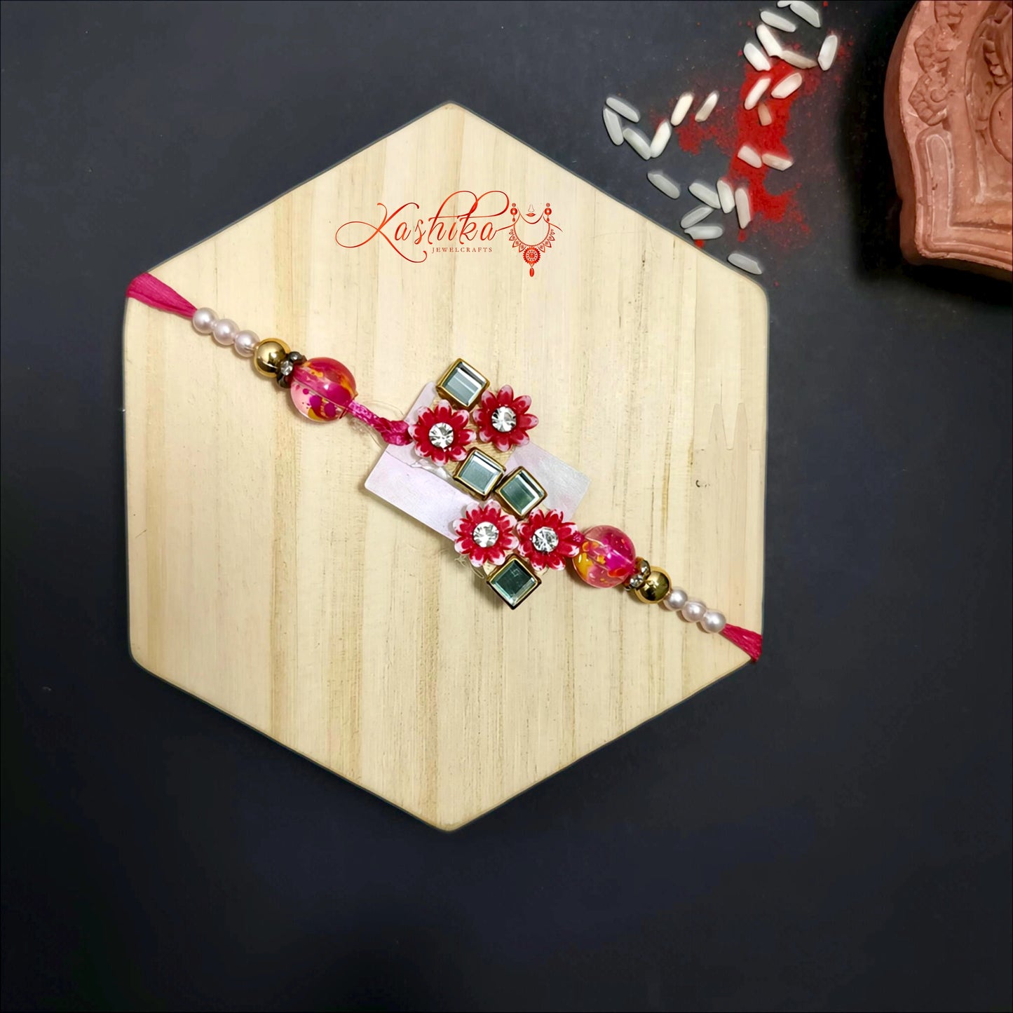 Elegant Floral Kundan Rakhi with Beads