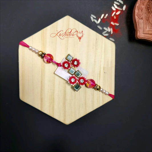 Elegant Floral Kundan Rakhi with Beads