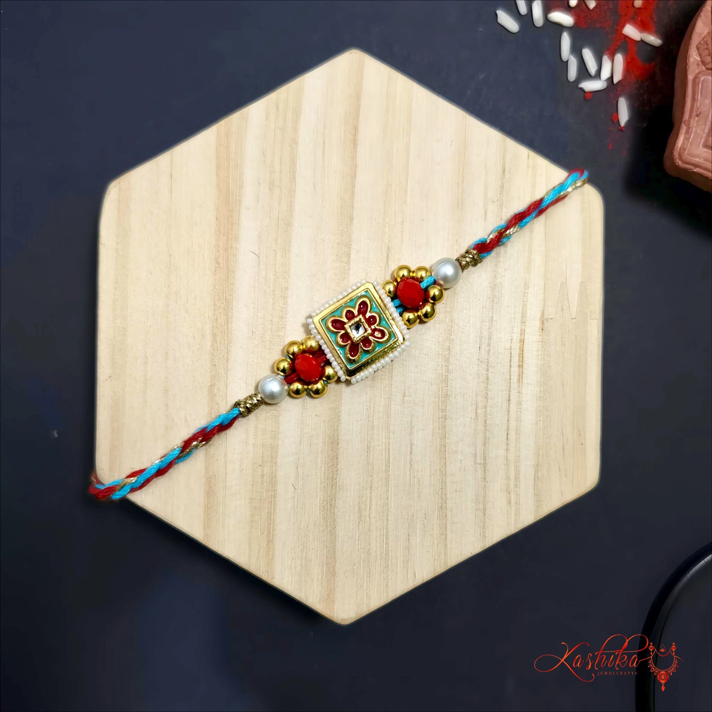 Meenakari Kundan Stone Rakhi with Beads