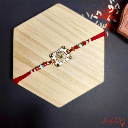Meenakari Floral Rakhi with Beaded Thread