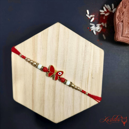 Red Butterfly Pearl Rakhi for Kids & Teens