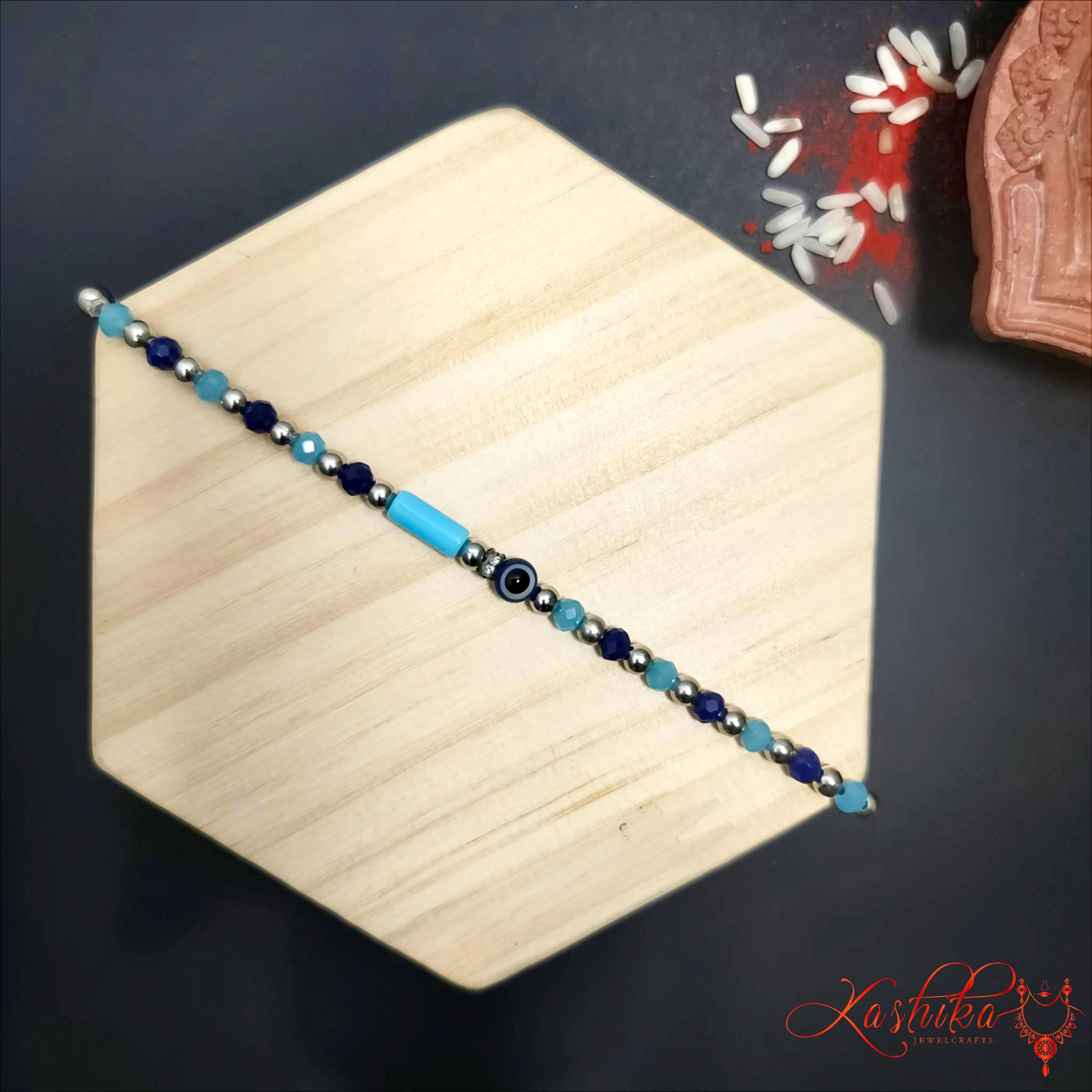 Blue Beaded Evil Eye Rakhi product image by Kashika JewelCrafts