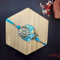 Sky Blue Kundan Work Rakhi with Round Base - Elegant Rakshabandhan Rakhi product image by Kashika JewelCrafts