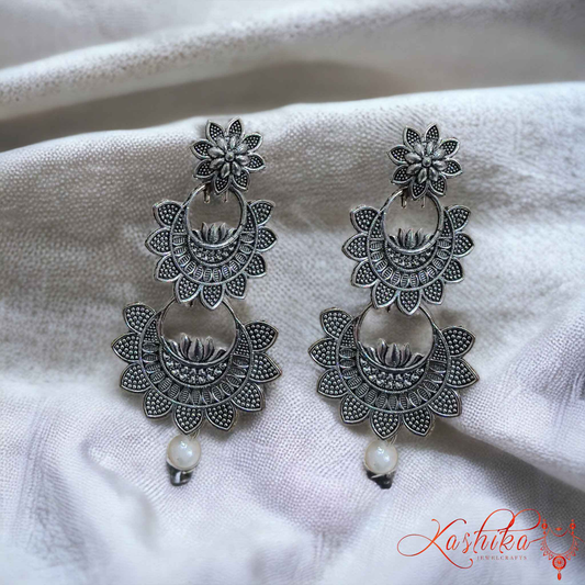 Flower shaped Oxidised Earrings - Kashika JewelCrafts
