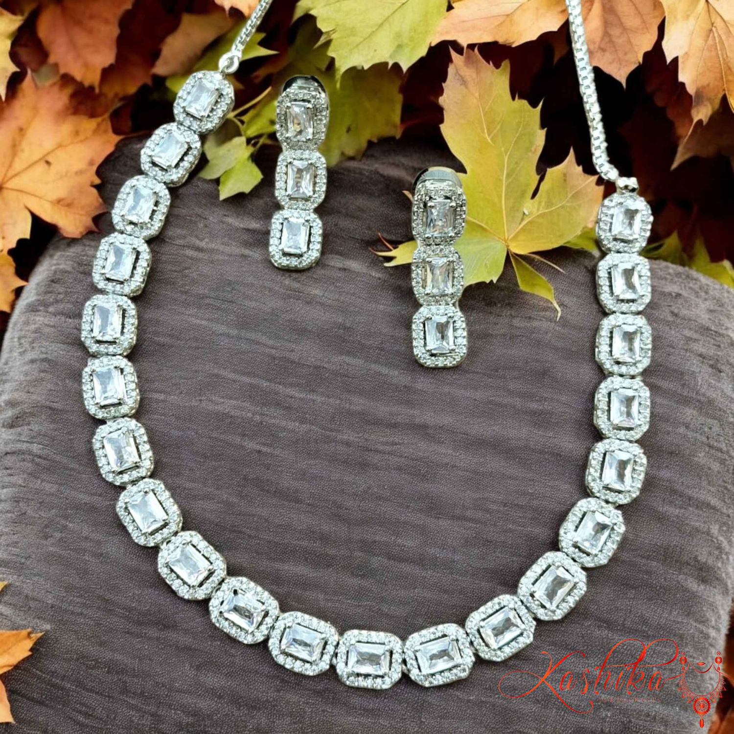 Square American Diamond Necklace Set - Kashika JewelCrafts