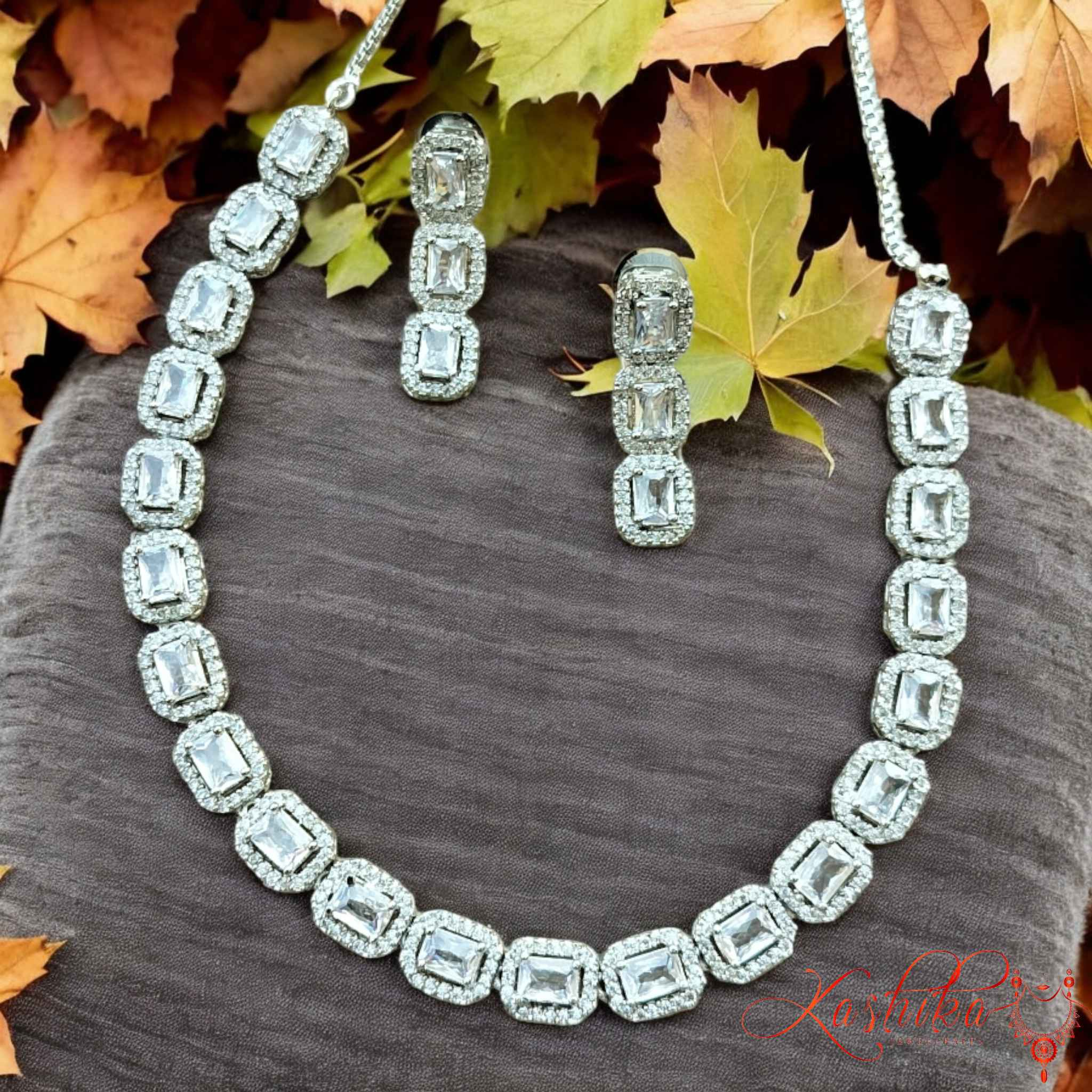 Square American Diamond Necklace Set - Kashika JewelCrafts