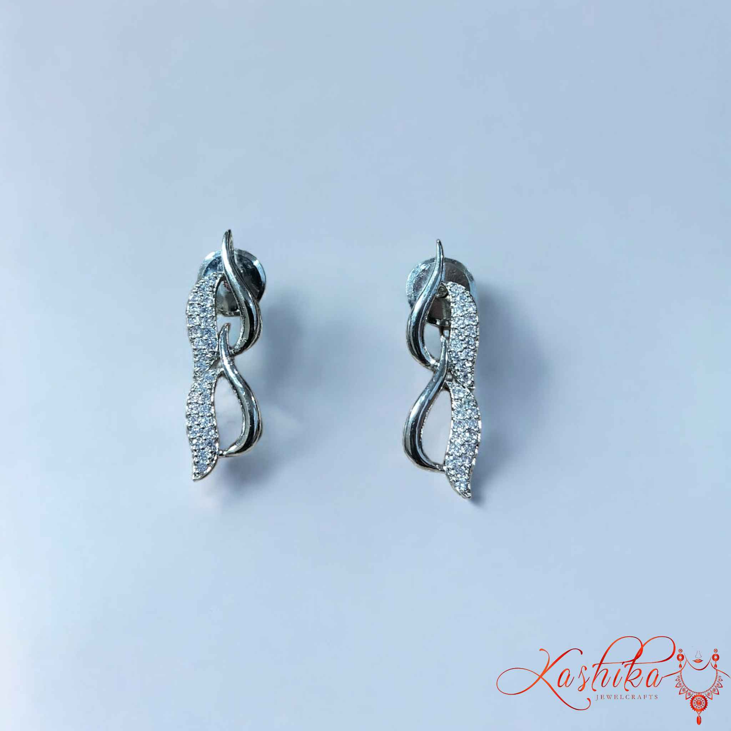 Silver Plated American Diamond Necklace Set - Kashika JewelCrafts