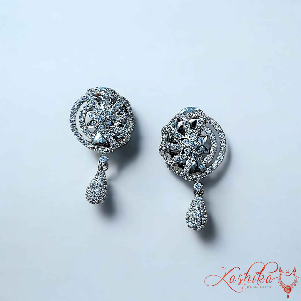 White Flower Style American Diamond Necklace Set - Kashika JewelCrafts