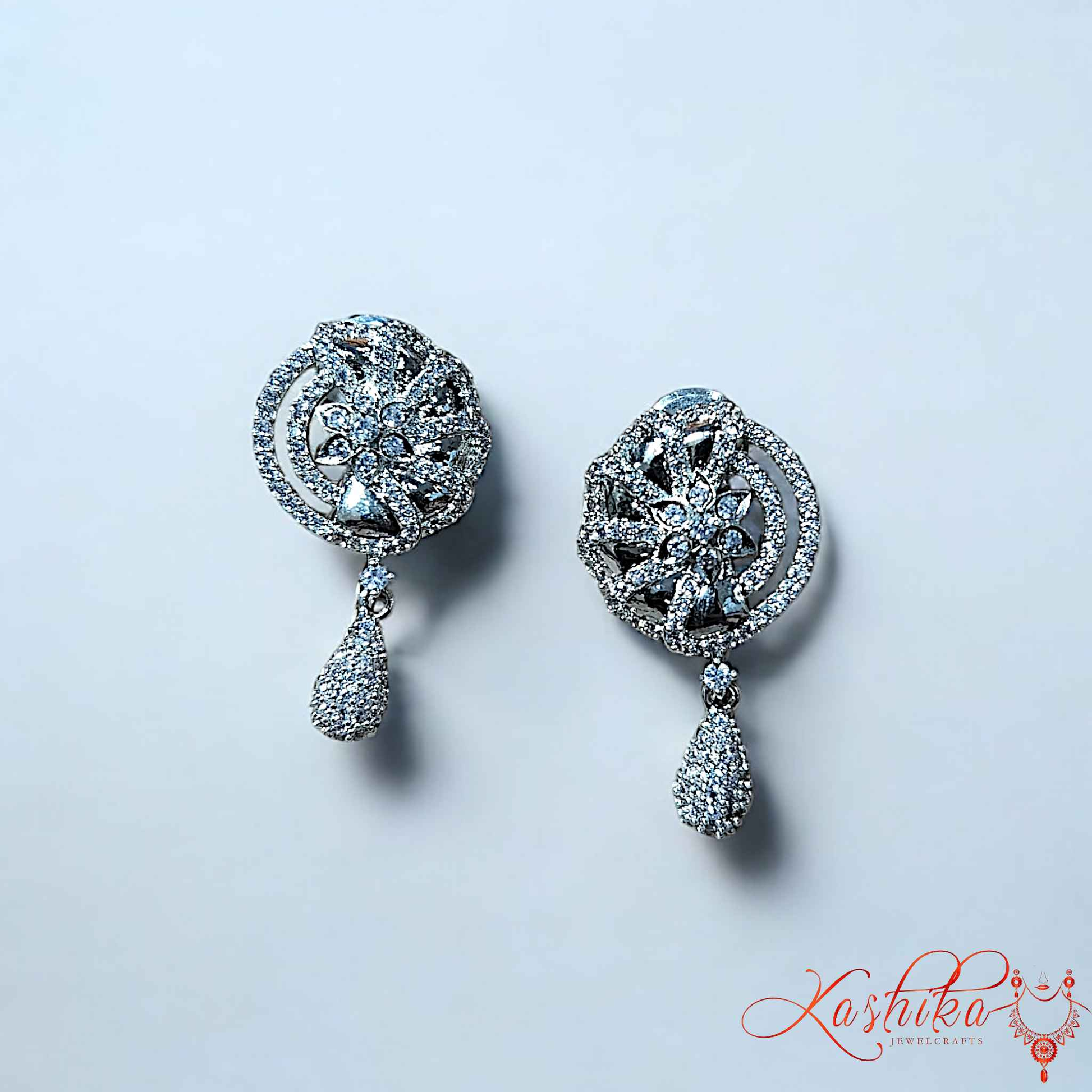 White Flower Style American Diamond Necklace Set - Kashika JewelCrafts