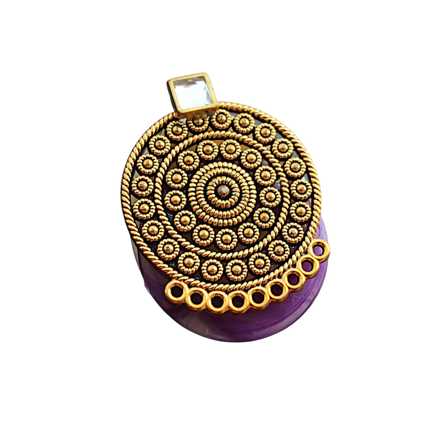 Golden Kundan Saree Pin – Traditional Ethnic Saree Brooch for Women – Purple - Kashika JewelCrafts