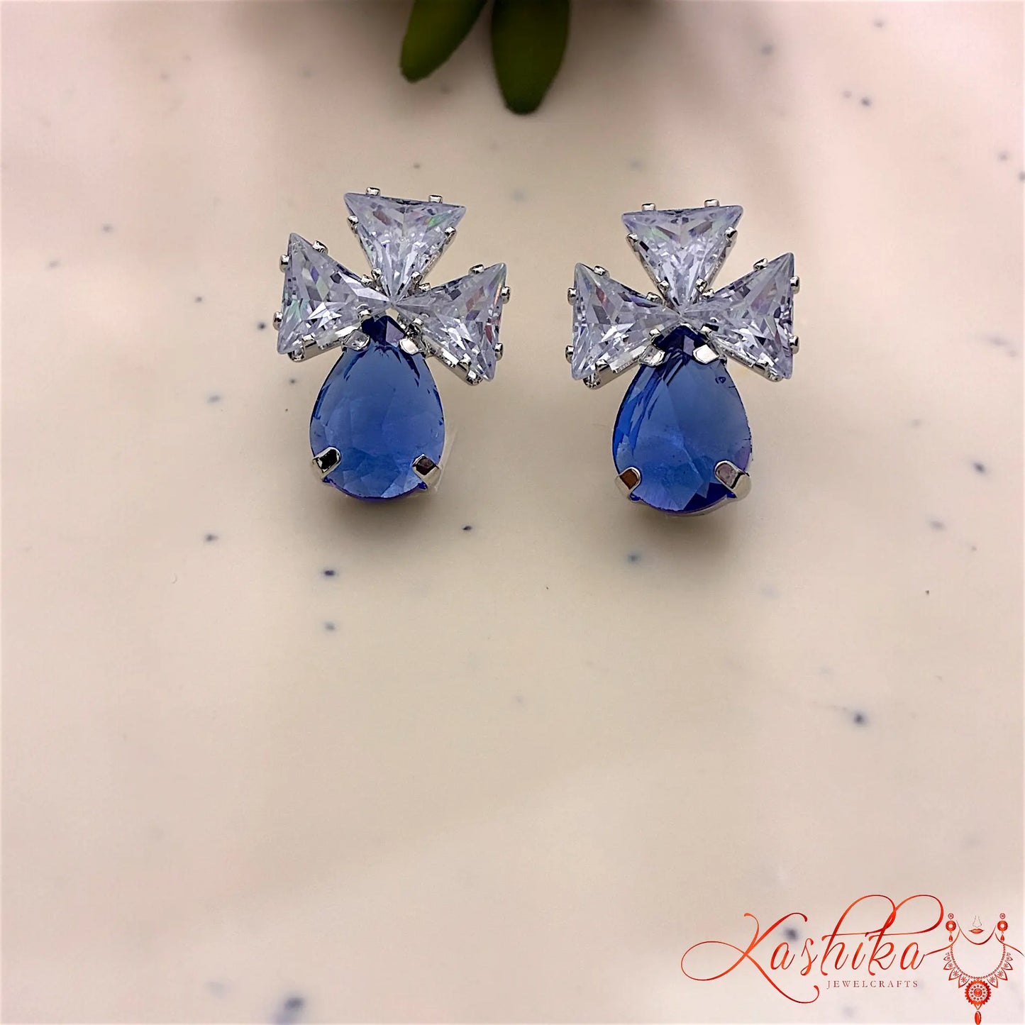 Drop Crystal Stud Earrings – Silver Finish