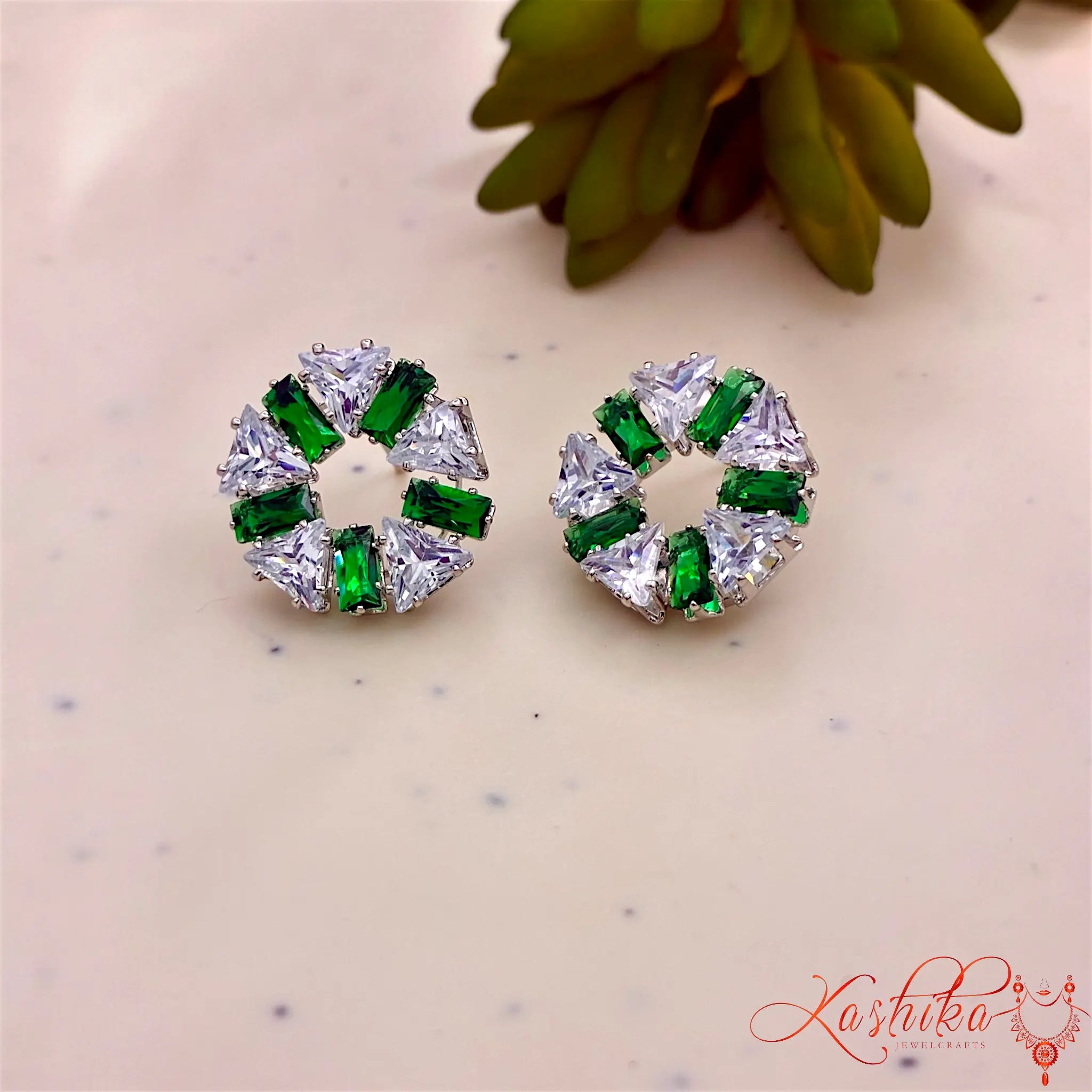 Crystal Circle Stud Earrings – Silver Finish