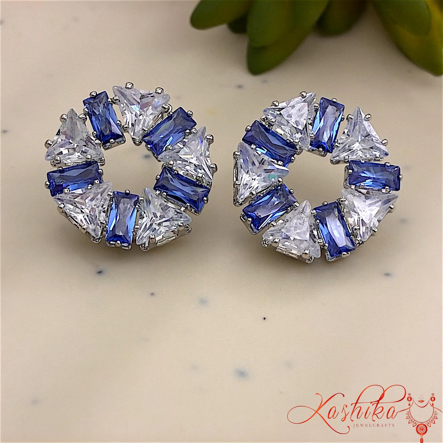 Crystal Circle Stud Earrings – Silver Finish