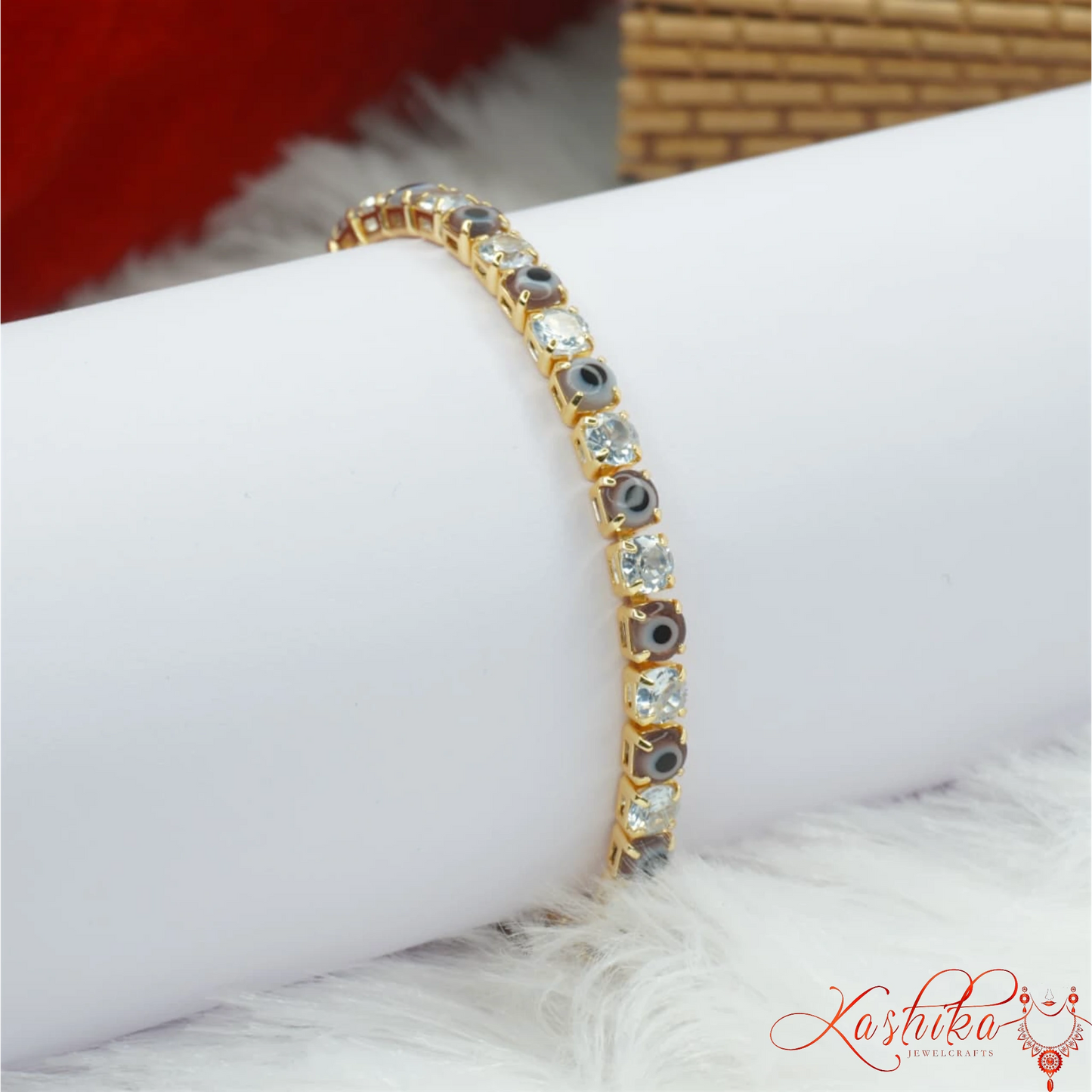 Gold Evil Eye Tennis Bracelet for Women – CZ Diamond Nazar Protection Bracelet