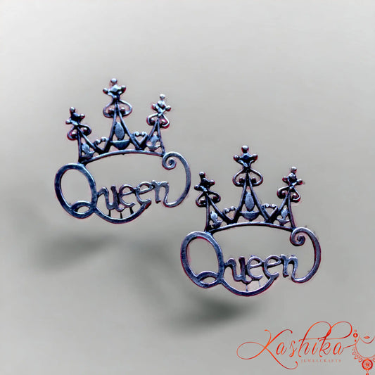 Queen Crown Statement Earrings – Antique Silver Princess Crown Earrings
