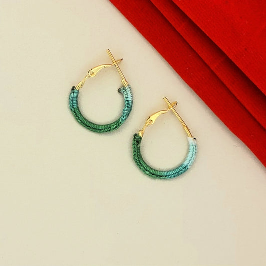 Green Thread Wrapped Gold Hoop Earrings | Lightweight Fashion Jewellery