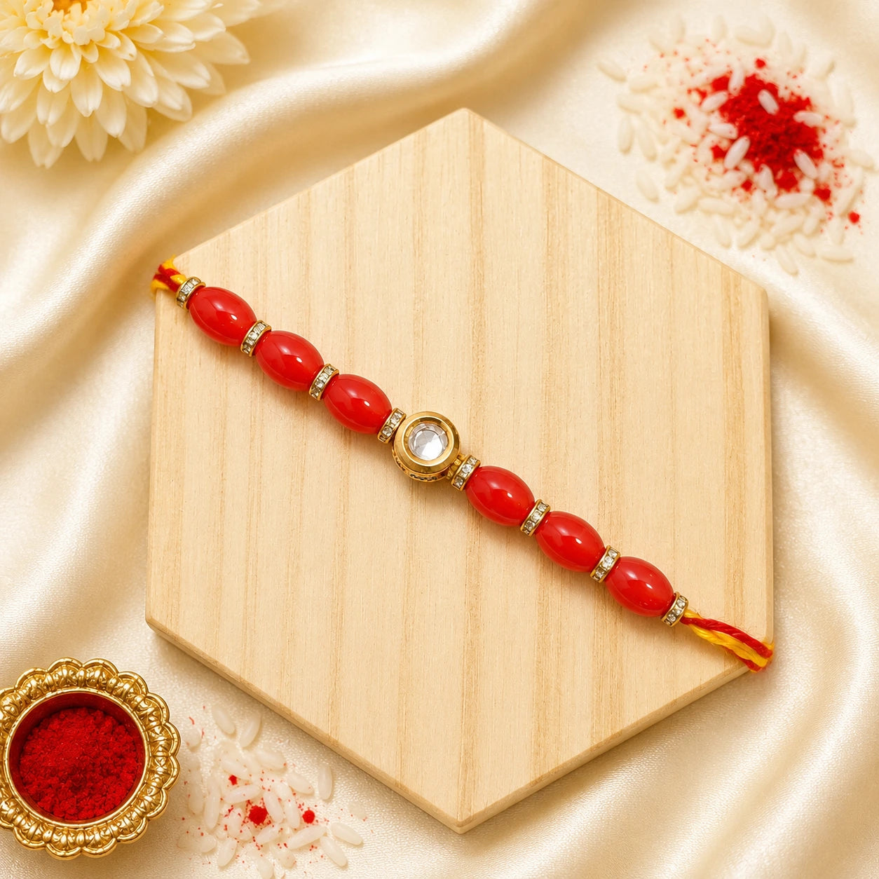 Red Kundan Bead Bhai Rakhi