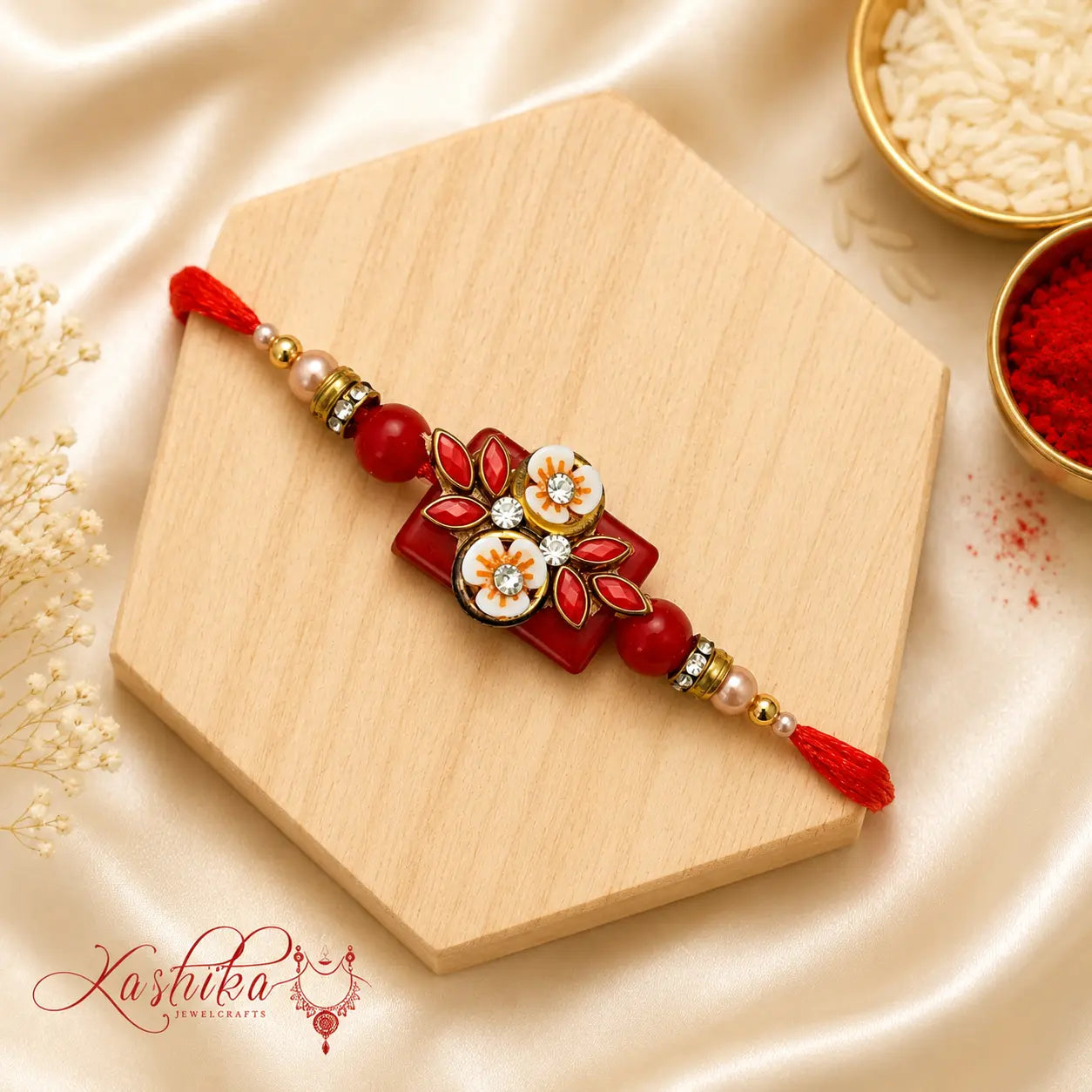 Ruby Floral Crystal Bhai Rakhi