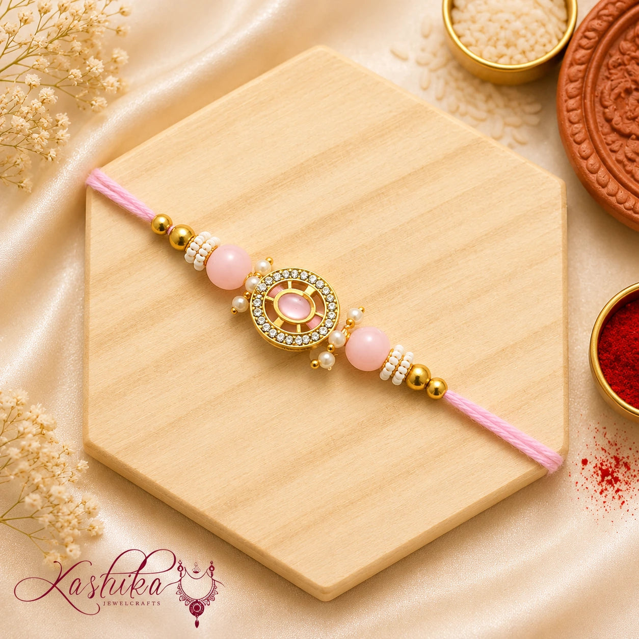 Blush Crystal Circle Bhai Rakhi