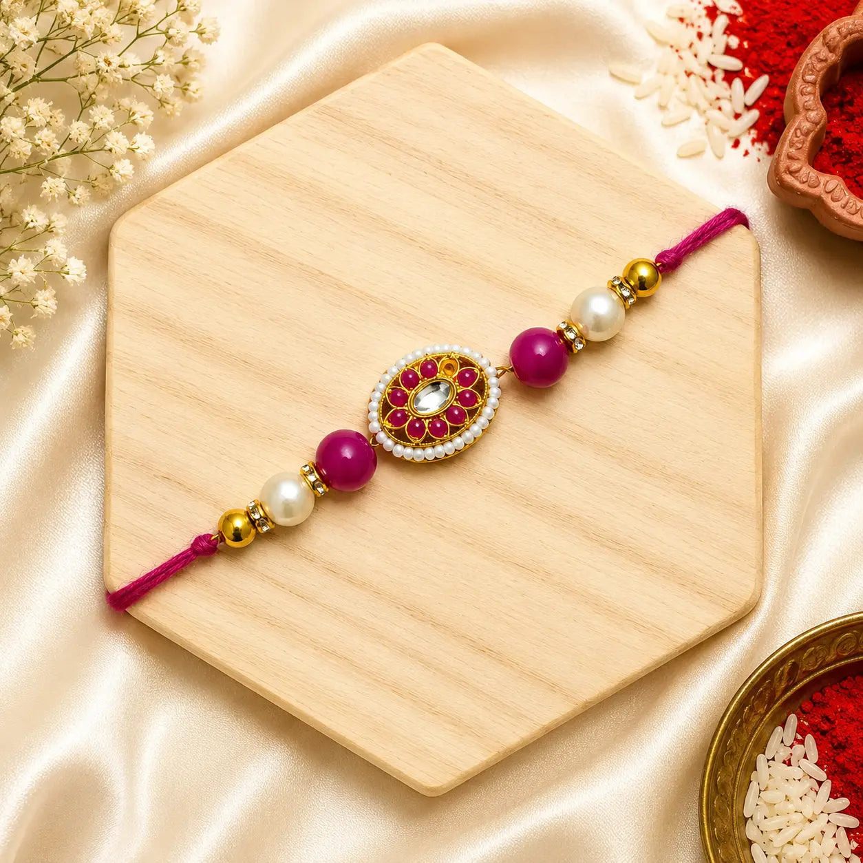 Pink Pearl Kundan Bhai Rakhi