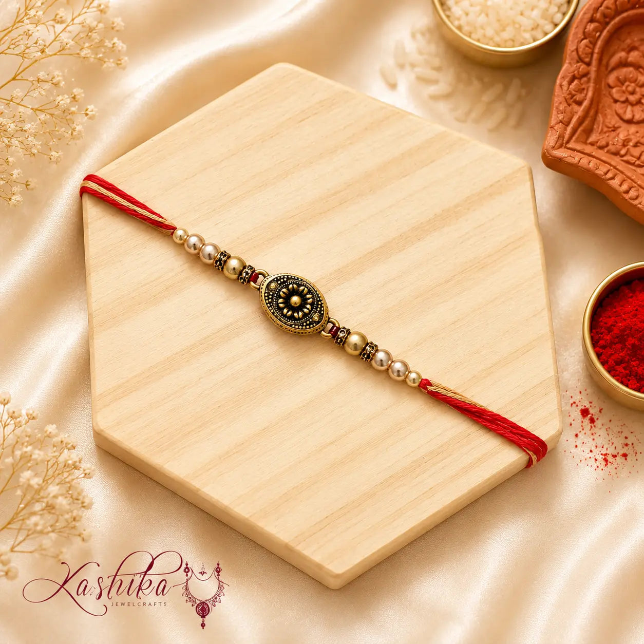 Antique Floral Oval Bhai Rakhi