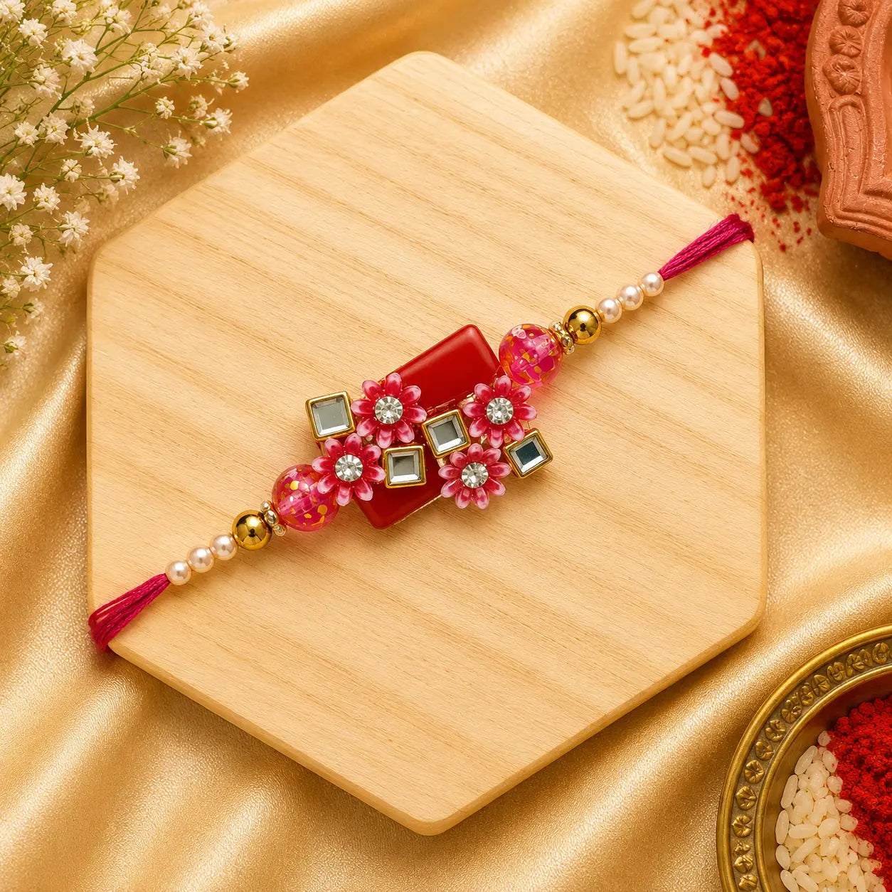 Pink Floral Designer Bhai Rakhi
