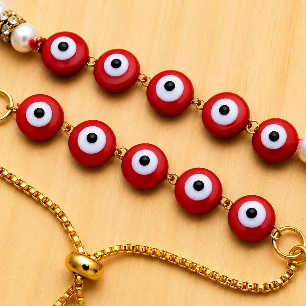 Red Evil Eye Bhai Bhabhi Rakhi Set | Adjustable Designer Rakhi