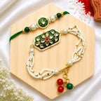 Green Kundan Bhai Bhabhi Rakhi Set | Designer Rakhi product image by Kashika JewelCrafts