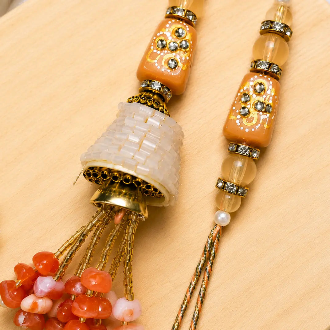 Handmade Peach Couple Rakhi Set