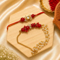 Red Pearl Bhai Bhabhi Rakhi Set