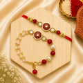 Red Enamel Bhai Bhabhi Rakhi Set