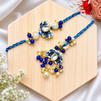 Blue Enamel Kundan Couple Rakhi - Bhaiya & Lumba Rakhi Set product image by Kashika JewelCrafts