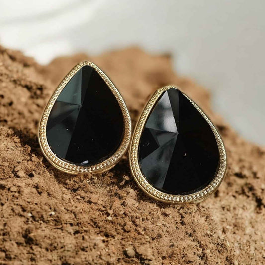 Black teardrop studs - Black crystal - Kashika JewelCrafts
