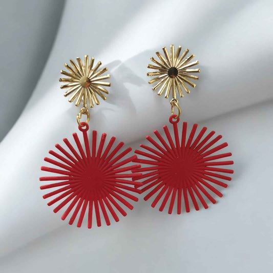 Stylish red and gold flower earrings - Kashika JewelCrafts