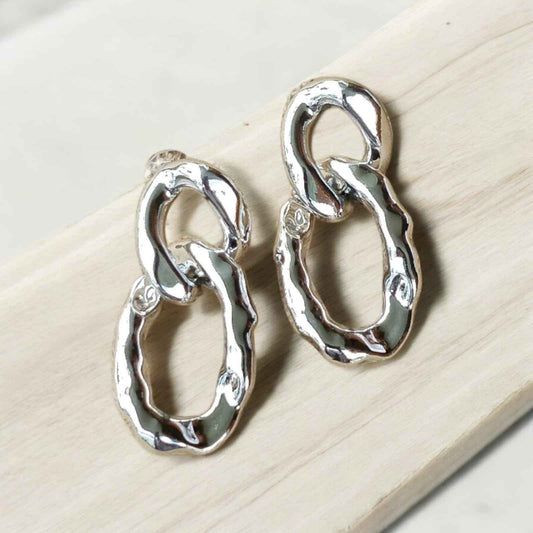 Silver Oval Shaped Link Earrings - Kashika JewelCrafts