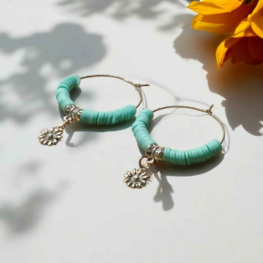 Hoop earrings with blue beads and charm - Kashika JewelCrafts