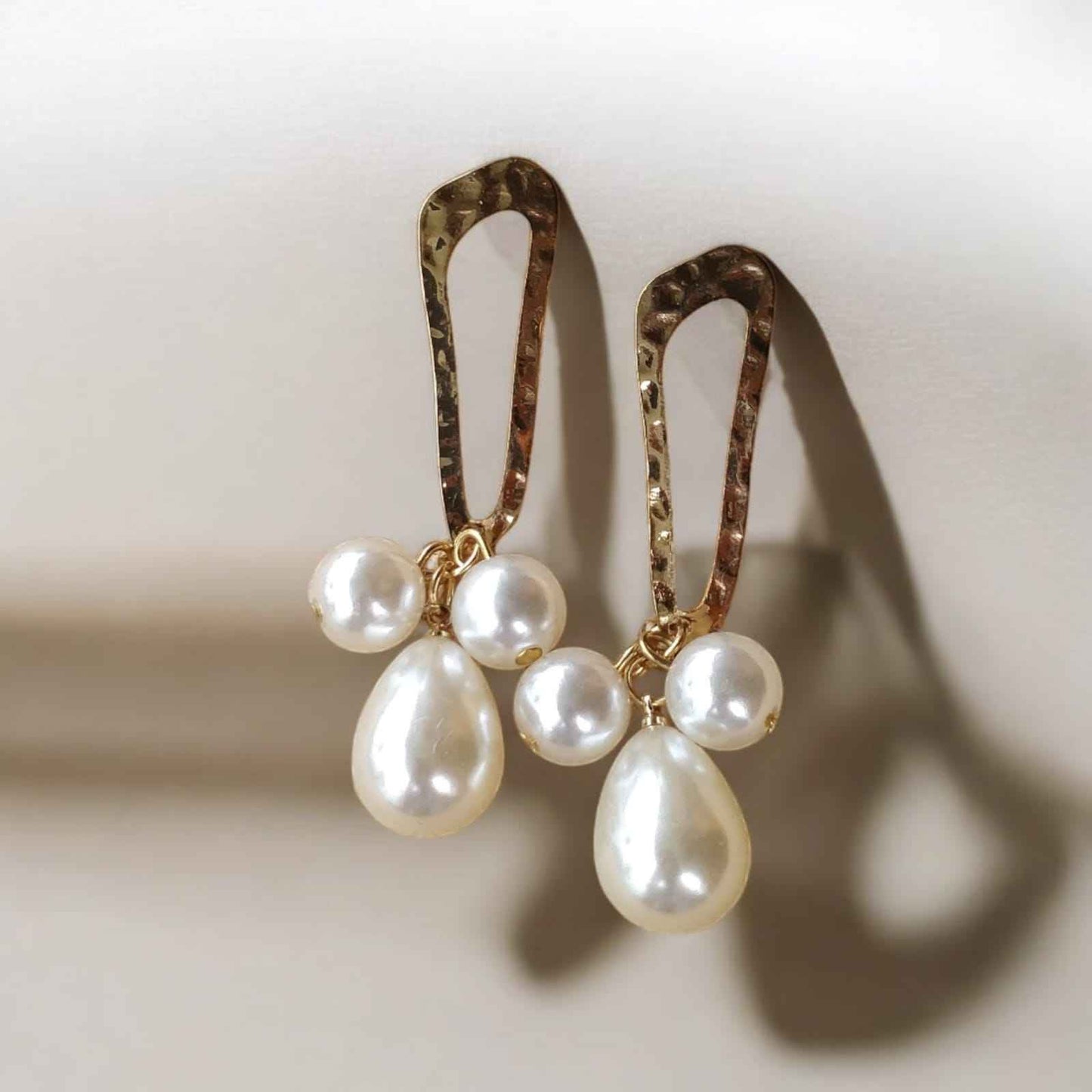 Gold tone drop pearl earrings - Kashika JewelCrafts
