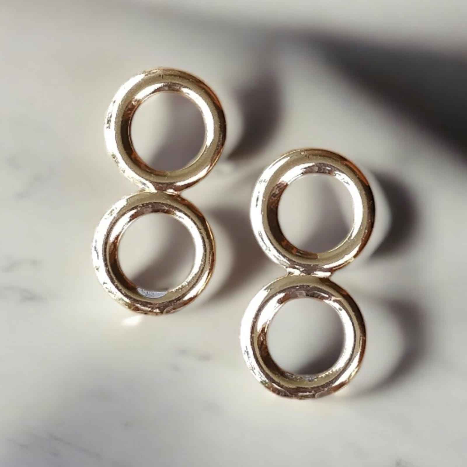 Gold plated two circle studs - Kashika JewelCrafts