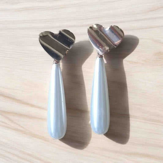Ivory heart drop earrings - Kashika JewelCrafts