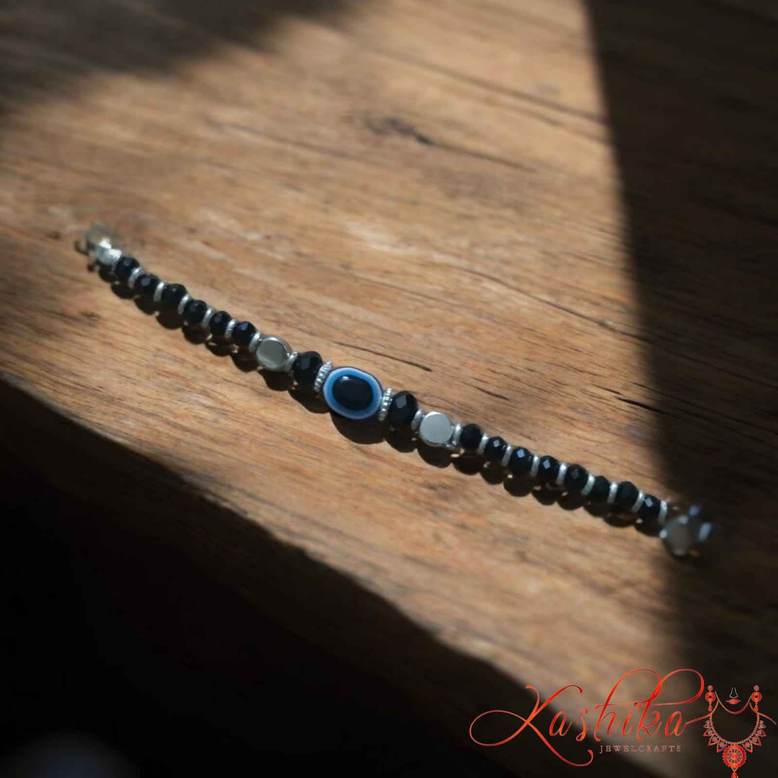 Evil eye anklets with silver beads - Kashika JewelCrafts