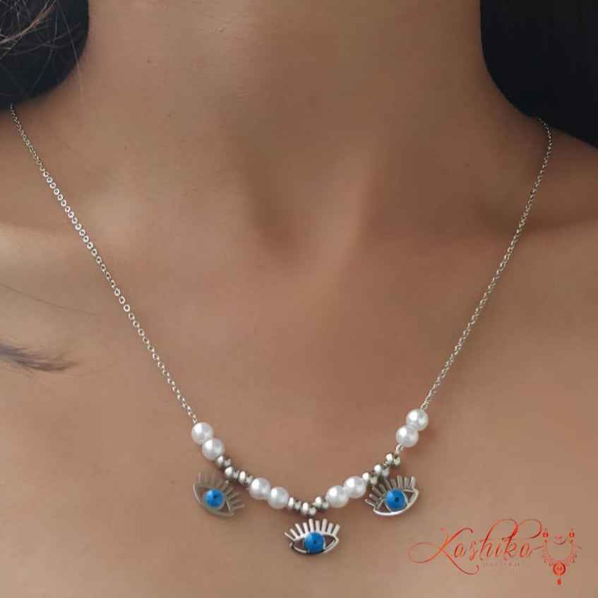 Evil eye pearl necklace - Kashika JewelCrafts