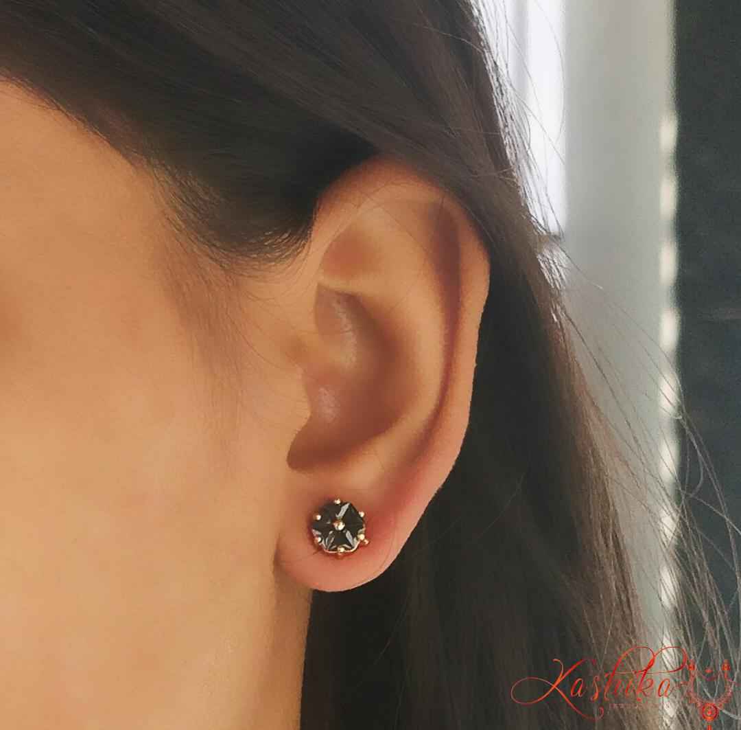 Sterling gold black stud earrings - Kashika JewelCrafts