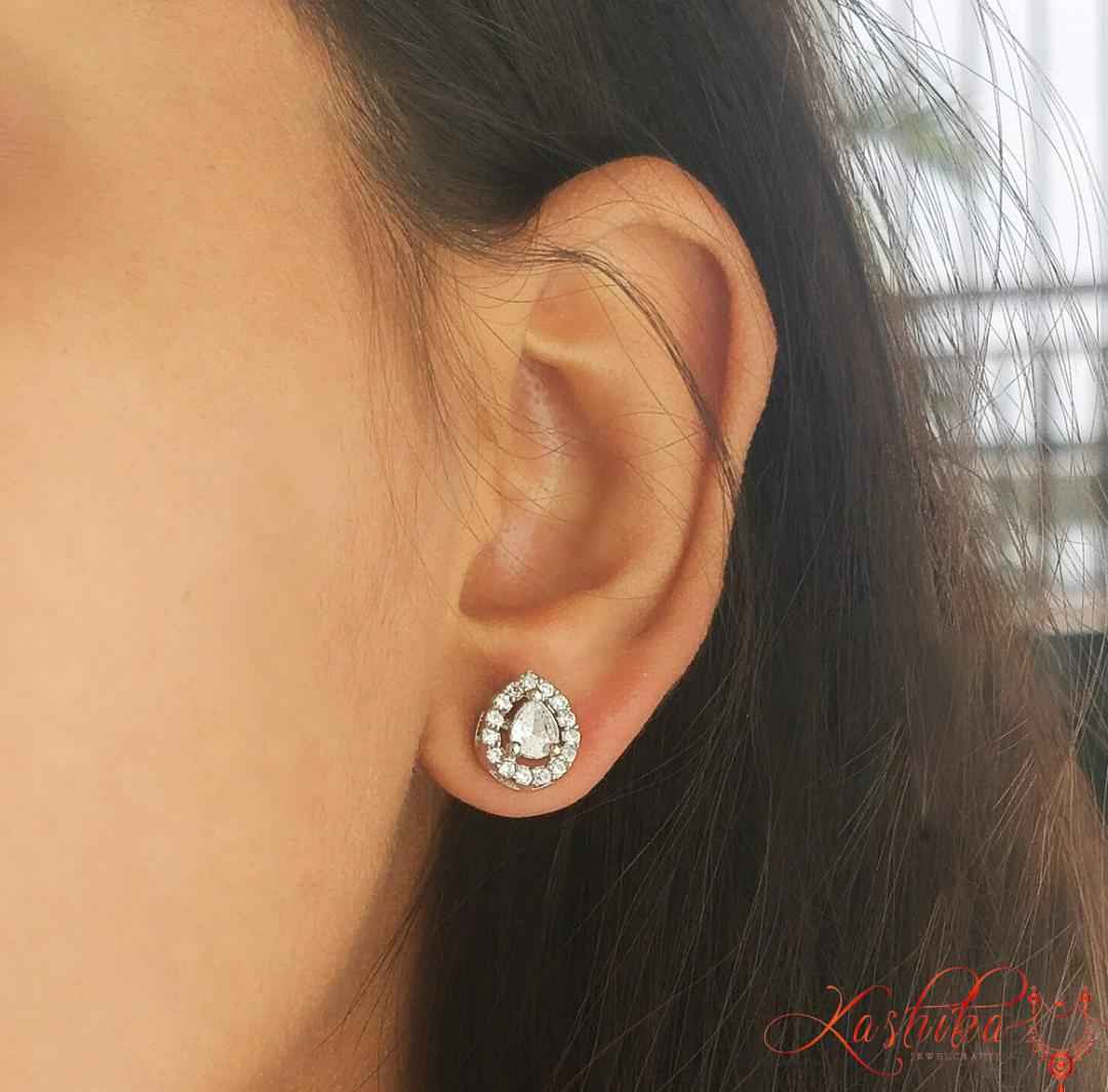 Cubic stone tear stud earrings - Kashika JewelCrafts