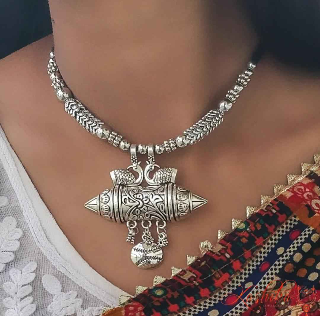 Oxidised choker set pendant - Kashika JewelCrafts