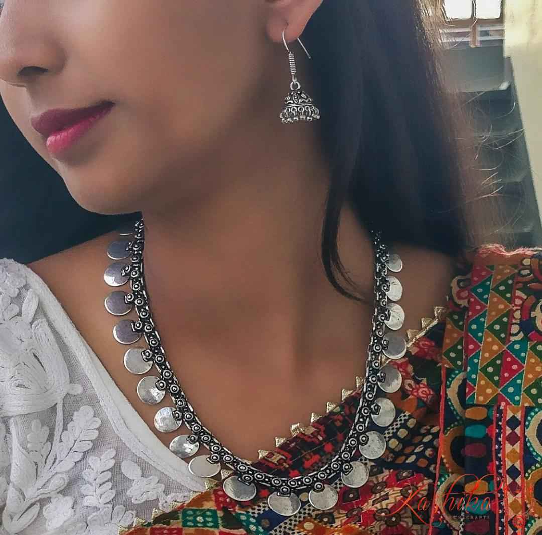 Oxidised coin long set - Kashika JewelCrafts